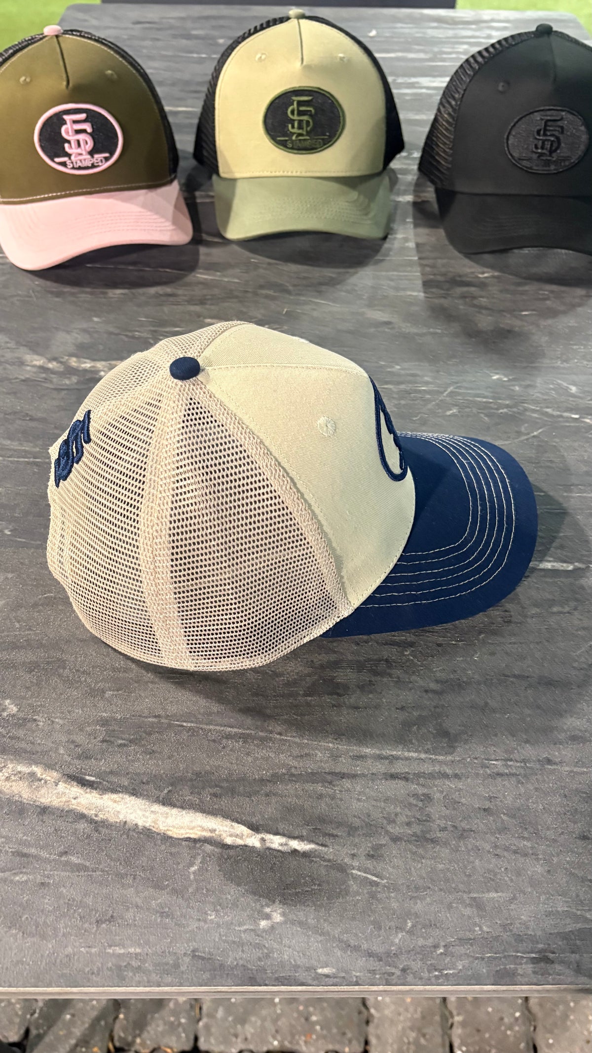 Navy and cream