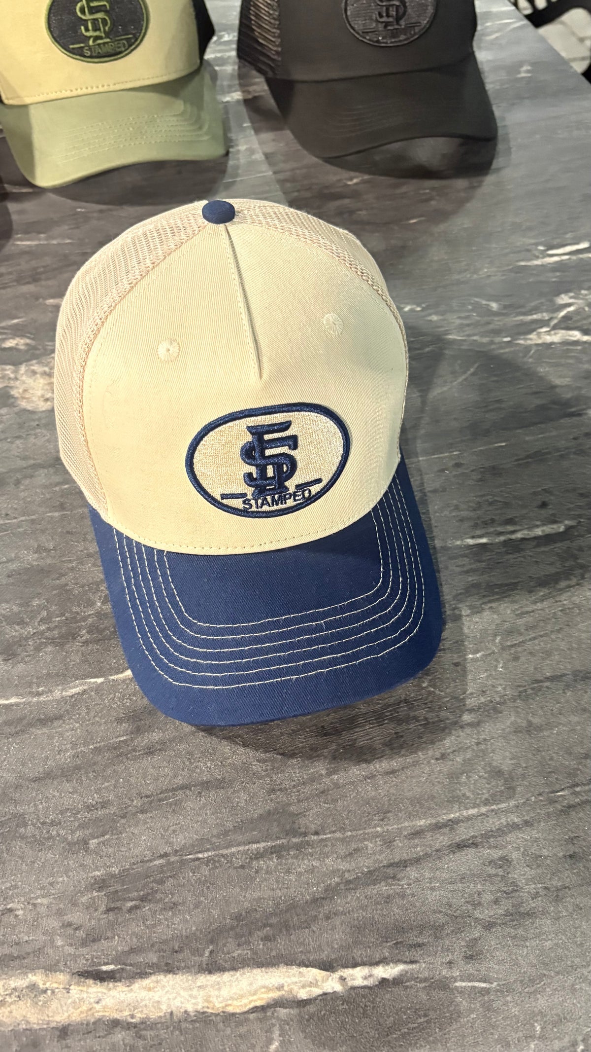 Navy and cream